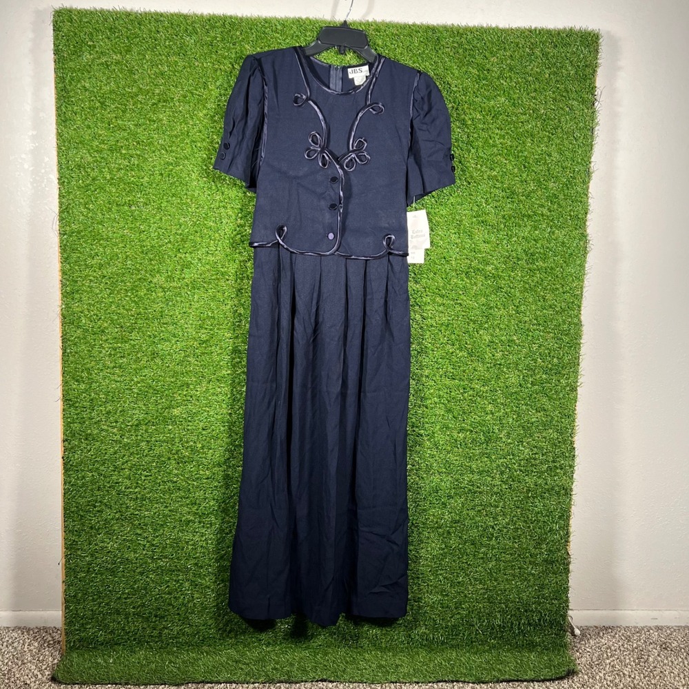 J.B.S. LTD. Women's Navy‎ Blue Dress Size 10 Maxi Length Short Sleeve